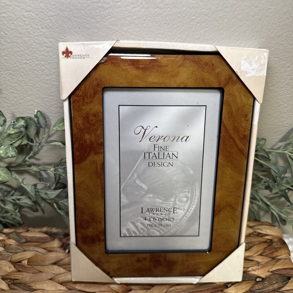 Lawrence Verona 4x6 Italian Design Burl Wood Photo Frame Glass New In Box NOS - Picture 8 of 8